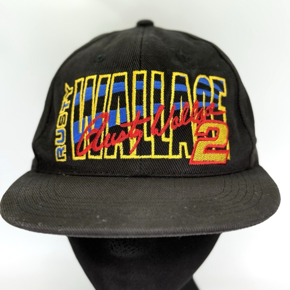 Vintage Rusty Wallace 2 Snapback Hat Black Miller Racing NASCAR Cap‎ USA Made
